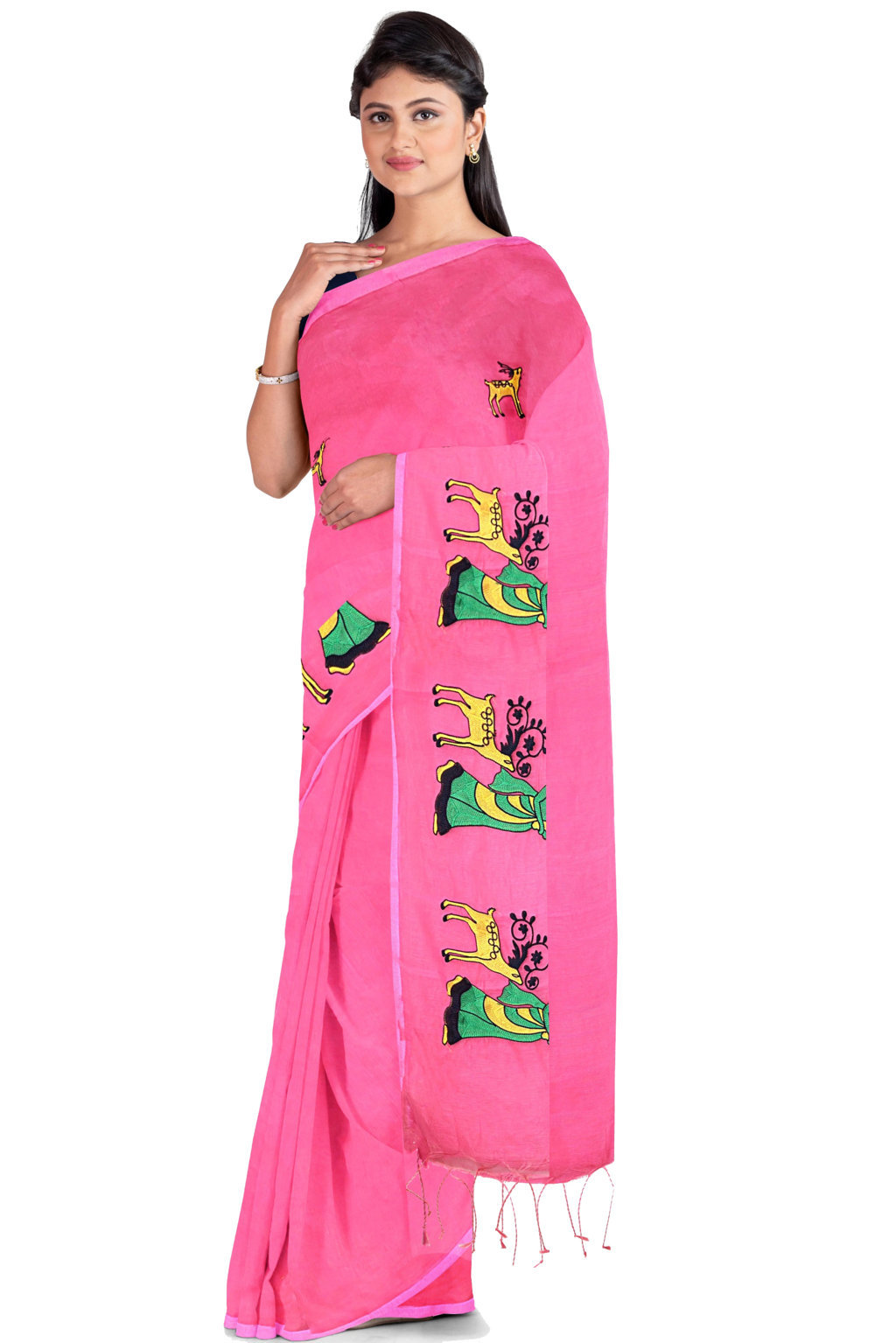 Pink Pure Cotton Urbasi Hand Hand Loom Saree (1117)